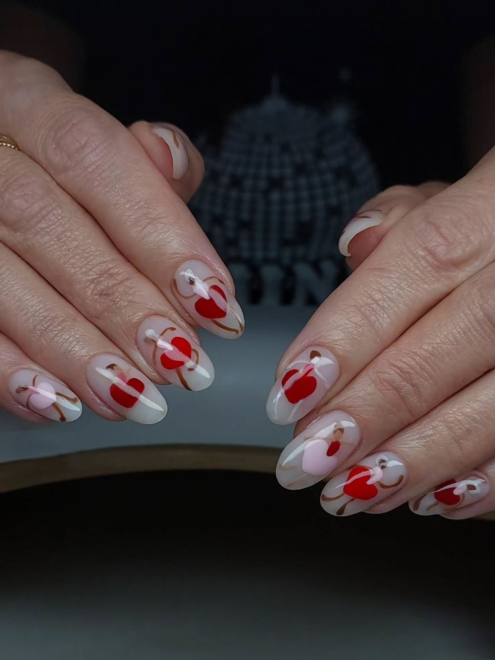 Red and white Valentine nails